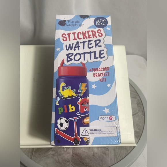 Purple Ladybug Kids Unisex Stickers Water Bottle with Paracord Bracelet Kit NWT - Picture 1 of 8